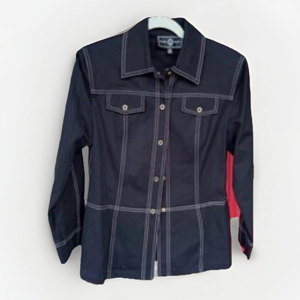 Nwots ST JOHN SPORT Navy Denim Logo Buttons Size Small